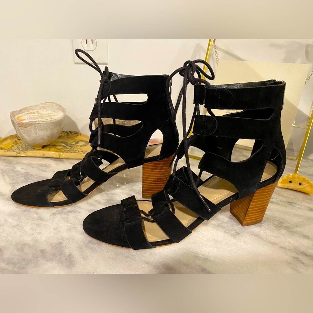 Marc Fisher Paradox black suede gladiator heel